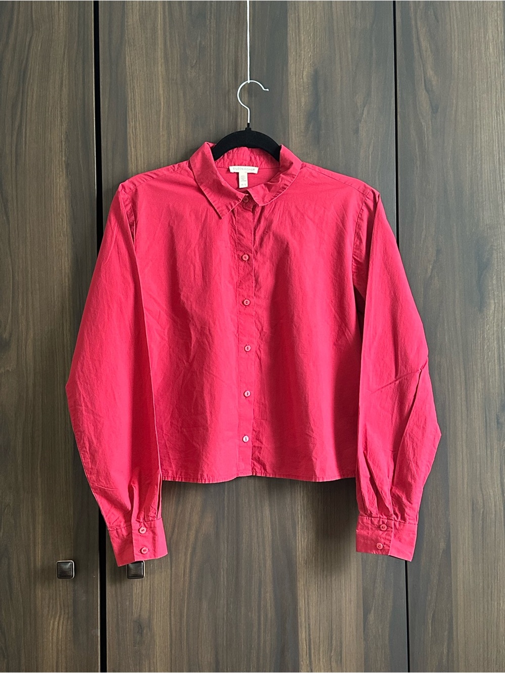Eileen Fisher Cropped Button-Front Women’s Shirt - Red 100% Cotton